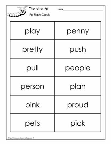 Word Wall Words for the Letter P